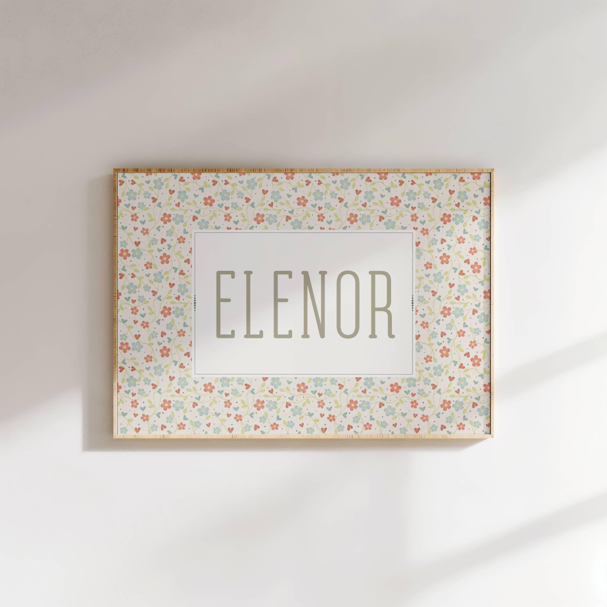 Custom Baby Name Wall Art Print for Nursery Retro Floral Initial ...