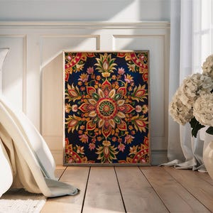 Blue Floral Print Indian Folk Art Traditional Indian Floral Printable Wall Art Indian Vintage Pichwai Painting Floral Living Room Wall Art