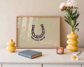 Neutral How Lucky Are We Hand Drawn Horseshoe Wall Art Western Digital Download