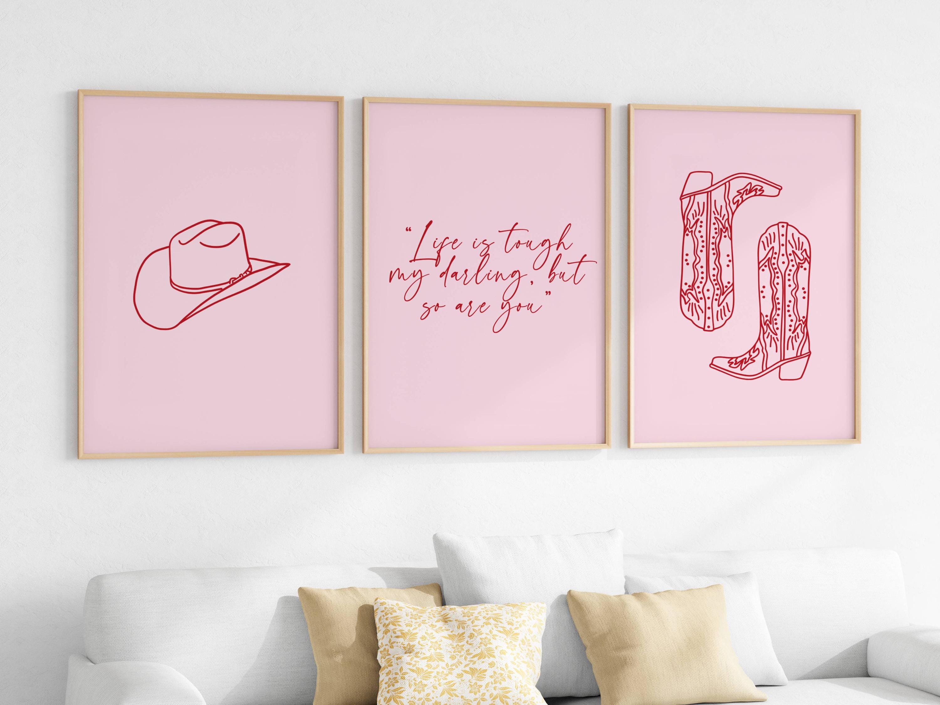 Pink and Red Cowgirl Prints Set of 3 Trendy Wall Art Minimalist ...