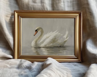 Vintage Swan Art Print: Pastel Farmhouse Wall Decor (Printable)