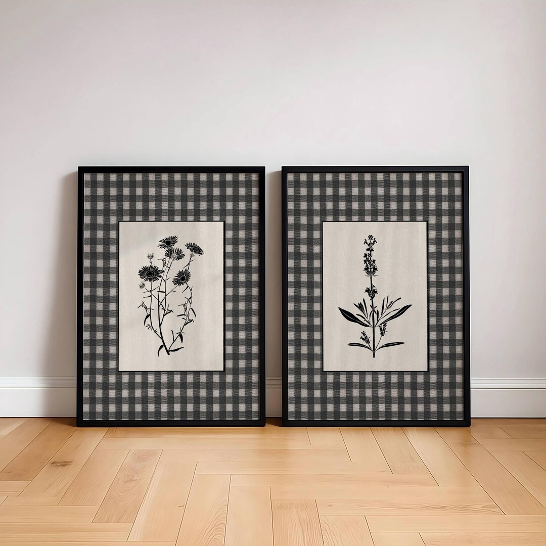 Vintage Botanical Wall Art Set of 2 Black and White Floral Prints ...