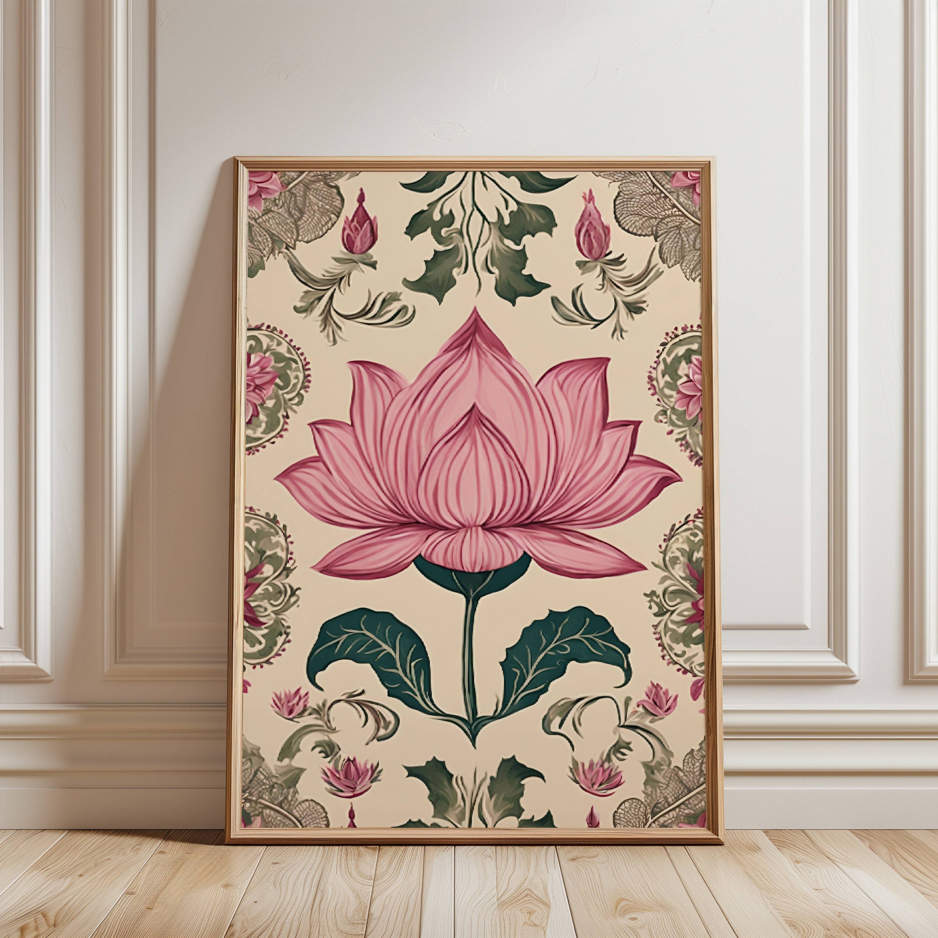 Lotus Print Indian Folk Art Traditional Indian Lotus Printable Wall Art ...