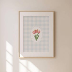 Pink Tulip Wall Art Download Floral Design Home Decor Vintage Plaid ...