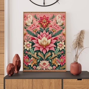 Lotus Print Indian Folk Art Traditional Indian Lotus Printable Wall Art Indian Vintage Pichwai Painting Lotus Poster Living Room Decor