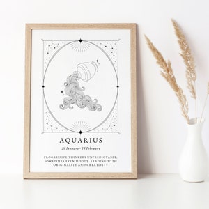 AQUARIUS Zodiac Print DIGITAL DOWNLOAD | Zodiac Printable, Aquarius poster, Aquarius print, Aquarius printable art, Aquarius zodiac poster