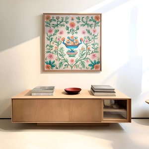 Indian Folk Art Floral Prints Indian Vintage Large Pichwai Painting Desi Art Living Room decor Vintage Wall Art Indian Floral Canvas
