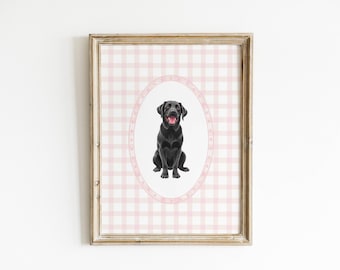 Black Labrador Art Nursery Print Baby Girl Nursery Dog Nursery Print Pink Gingham Nursery Wall Art Puppy Nursery Decor Girls Room Decor