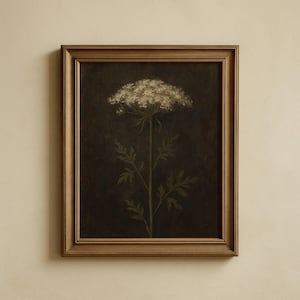 Rustic Queen Annes Lace Wildflower painting Vintage Style Home Decoration Botanical Print Nature Illustration Moody Floral Wall Art