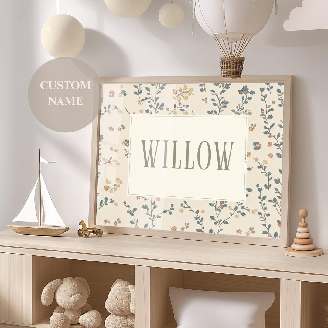 Custom Baby Name Wall Art Print for Nursery Vintage Floral Initial ...
