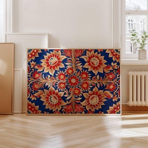 Navy Blue Floral Print Indian Folk Art Traditional Indian Floral Printable Wall Art Indian Vintage Pichwai Painting Floral Living Room Art