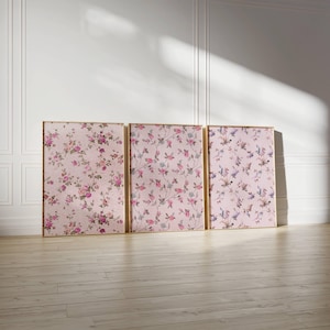Pink Vintage Floral Prints Set of 3 Pink Floral Printable Wall Art Pink Vintage Floral Art Chinoiserie Wall Decor Aesthetic Dorm Room Decor