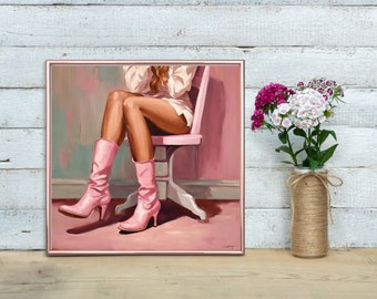 Modern Pink Girl Boot Print | Girly Apartment Decor | Pink Printable Wall Art | Preppy Dorm Room Wall Art | Trendy Pink Wall Art