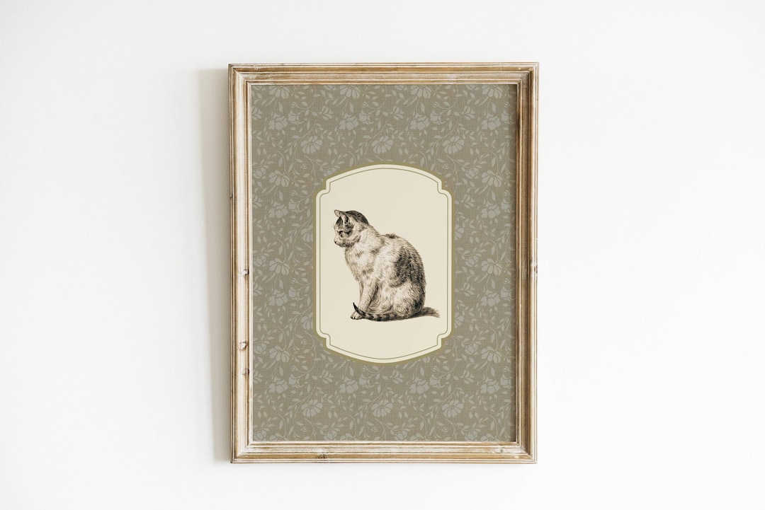 vintage-cat-sketch-print-nursery-decor-floral-vintage-floral-cat-wall