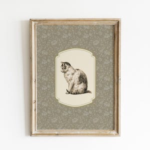 Vintage Cat Sketch Print Nursery Decor Floral Vintage Floral Cat Wall Art Antique Cat Art Sketch Nursery Art Animal Printable Wall Decor