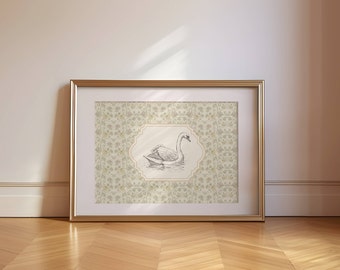 Vintage Swan Printable Art Antique Swan Painting Minimalist Vintage Swan Print White Swan Wall Art Swan Landscape Painting Gift