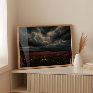 Moody Flower Field Landscape Print Wildflower Painting Vintage Printable Art Dark Landscape Print Antique Decor Moody Landscape Painting