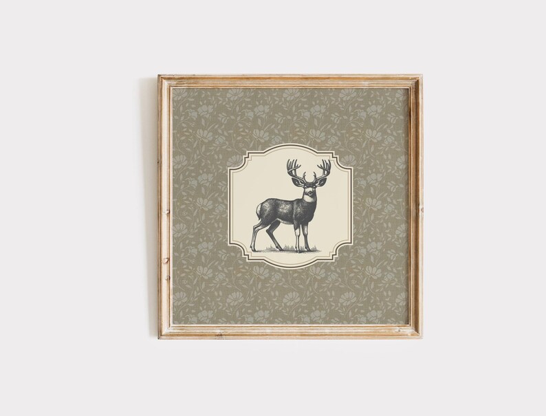 Vintage Mule Deer Printable Art Set of 2 Antique Deer Painting Minimal ...
