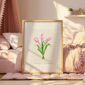 Impressão de ilustração vintage de tulipa, pintura abstrata vintage, arte botânica vintage, arte digital para download, decoração moderna, arte de parede rosa-centáurea. imagem 10