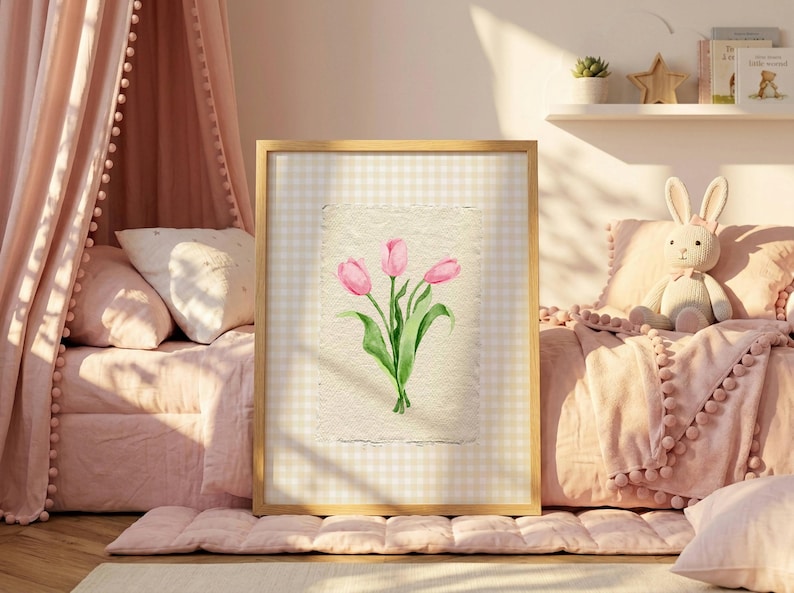 Impressão de ilustração vintage de tulipa, pintura abstrata vintage, arte botânica vintage, arte digital para download, decoração moderna, arte de parede rosa-centáurea. imagem 10