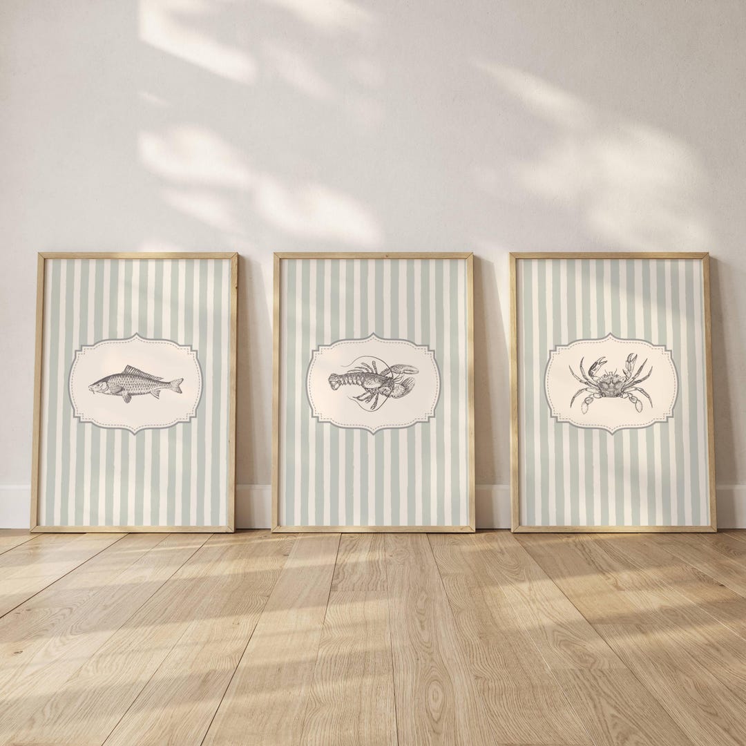 Vintage Coastal Print Wall Art Set of 3 for Bathroom Decor Digital ...