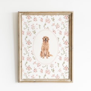 Golden Retriever Art Nursery Print Baby Girl Nursery Dog Nursery Print Pink Floral Nursery Wall Art Puppy Nursery Decor Girls Room Decor