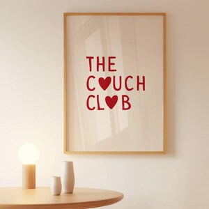 The Couch Club Print Living Room Decor Cute Quote Art Aesthetic Apartment Wall Decor Trendy Red Heart Poster Digital Download Prints