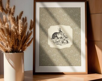 Vintage Rabbit Sketch Print Vintage Neutral Bunny Wall Art Country Farmhouse Decor Cute Antique Animal Sketch Nursery Wall Art PRINTABLE ART
