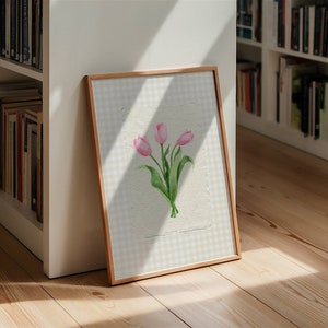 Impressão de ilustração vintage de tulipa, pintura abstrata vintage, arte botânica vintage, arte digital para download, decoração moderna, arte de parede rosa-centáurea. imagem 11