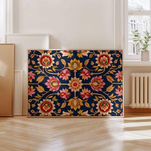 Blue Floral Print Indian Folk Art Traditional Indian Floral Printable Wall Art Indian Vintage Pichwai Painting Floral Living Room Poster
