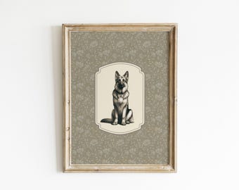 Vintage Style Dog Print Nursery Decor German Shepherd Vintage Style Dog Wall Art Antique Dog Art Sketch Art Animal Printable Wall Decor