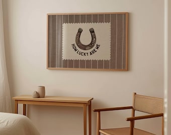 Rustic Striped How Lucky Are We Hand Drawn Horseshoe Wall Art Western Digital Download