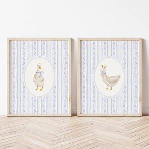 Vintage Floral Goose Nursery Print Set Of 2 Wall Art Baby Room Decor Idea Girl Bedroom Wall Decoration Pink Bow Baby Girl Nursery Wall Art