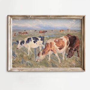 Vintage Cow Print Cow Painting Vintage Farmhouse Art Cow Artwork Cow Printable Wall Art Moody Farmhouse Decor Cow Oil Painting Art