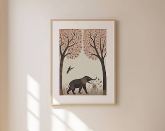 Elephant Print Animal Printable Wall Art Indian Gond Painting Elephant Art Print Indian Traditional Art Wildlife Art Elephant Art Poster