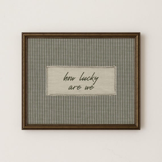 Sage Green Gingham Art DIGITAL PRINTABLE Wall Farmhouse Decor Rustic Home Country Kitchen Cottage Style Script Sentiment Inspirational Lucky