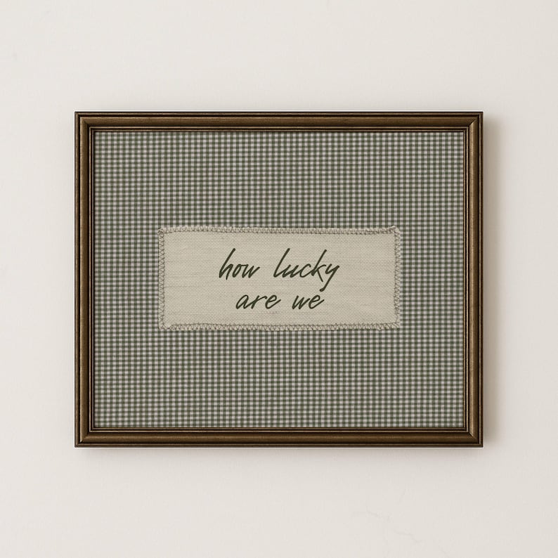 Green Gingham Pattern Wall Art Farmhouse Style Digital Printable Home Decoration Country Kitchen Aesthetic Rustic Design Family Sentiment Script Text Cream Background Inspirational Quote Traditional Look Cottage Vibe Instant Download