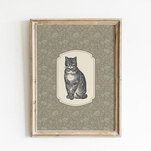 Vintage Cat Print Nursery Decor Floral Vintage Floral Cat Wall Art Antique Cat Art Sketch Nursery Art Animal Printable Wall Decor