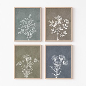 Vintage Botanical Wildflower Print Set Of 4 Wall Art Home Decor Sage Green Nature Illustration Kitchen Wall Gallery Set Farmhouse Printables