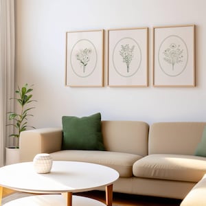 Green Floral Prints Set Of 3 Sage Green Wall Art Botanical Floral Illustration Trendy Home Decor Cottagecore Wall Art Floral Printable