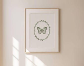 Sage Green Butterfly Print Abstract Butterfly Wall Art Cottage Core Print Antique Butterfly Painting Trendy Decor DIGITAL DOWNLOAD PRINTABLE