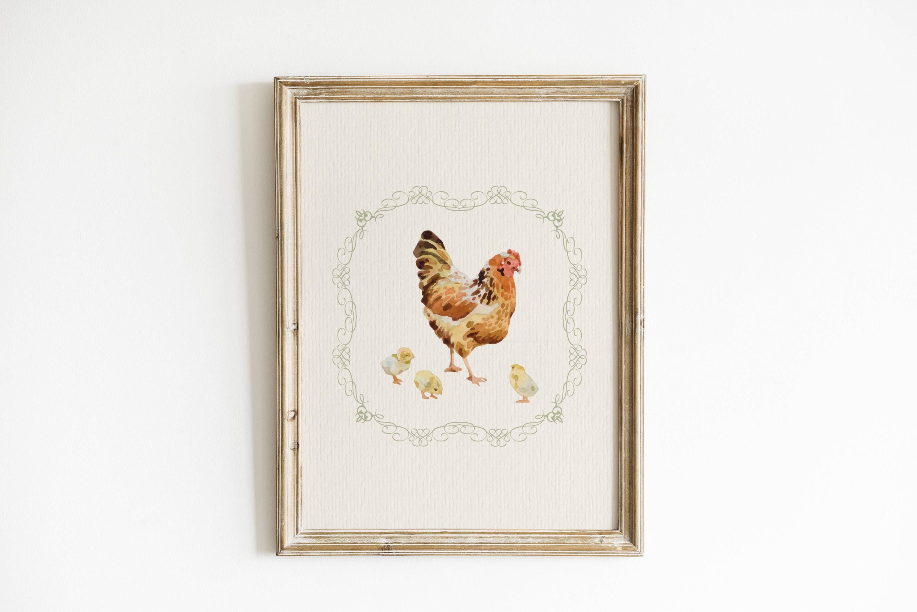 鶏の印刷可能な壁アート ヴィンテージ絵画 母鶏のプリント 抽象的な