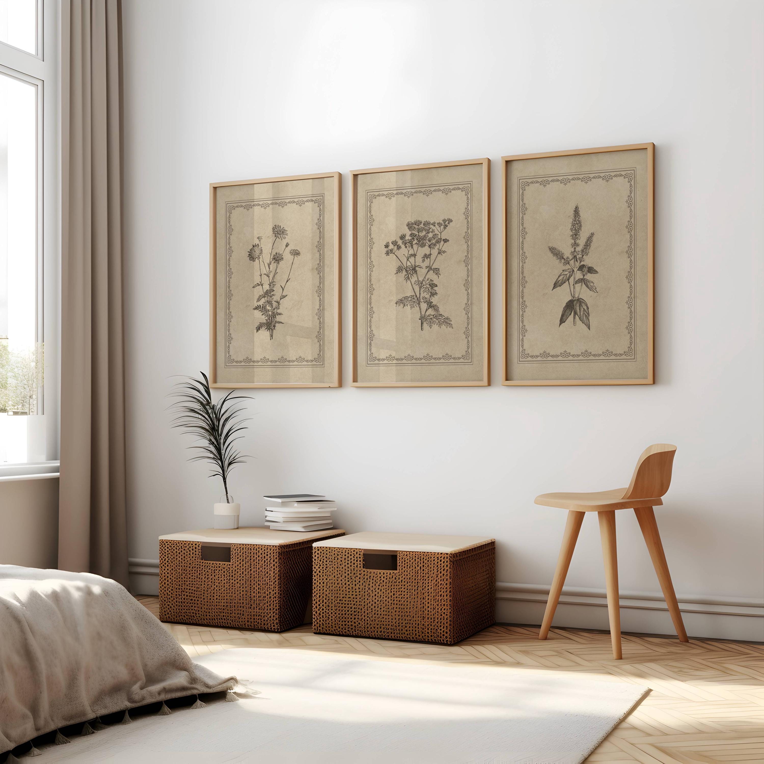 Vintage Botanical Prints Set of 3 Antique Floral Wall Art Neutral Beige ...