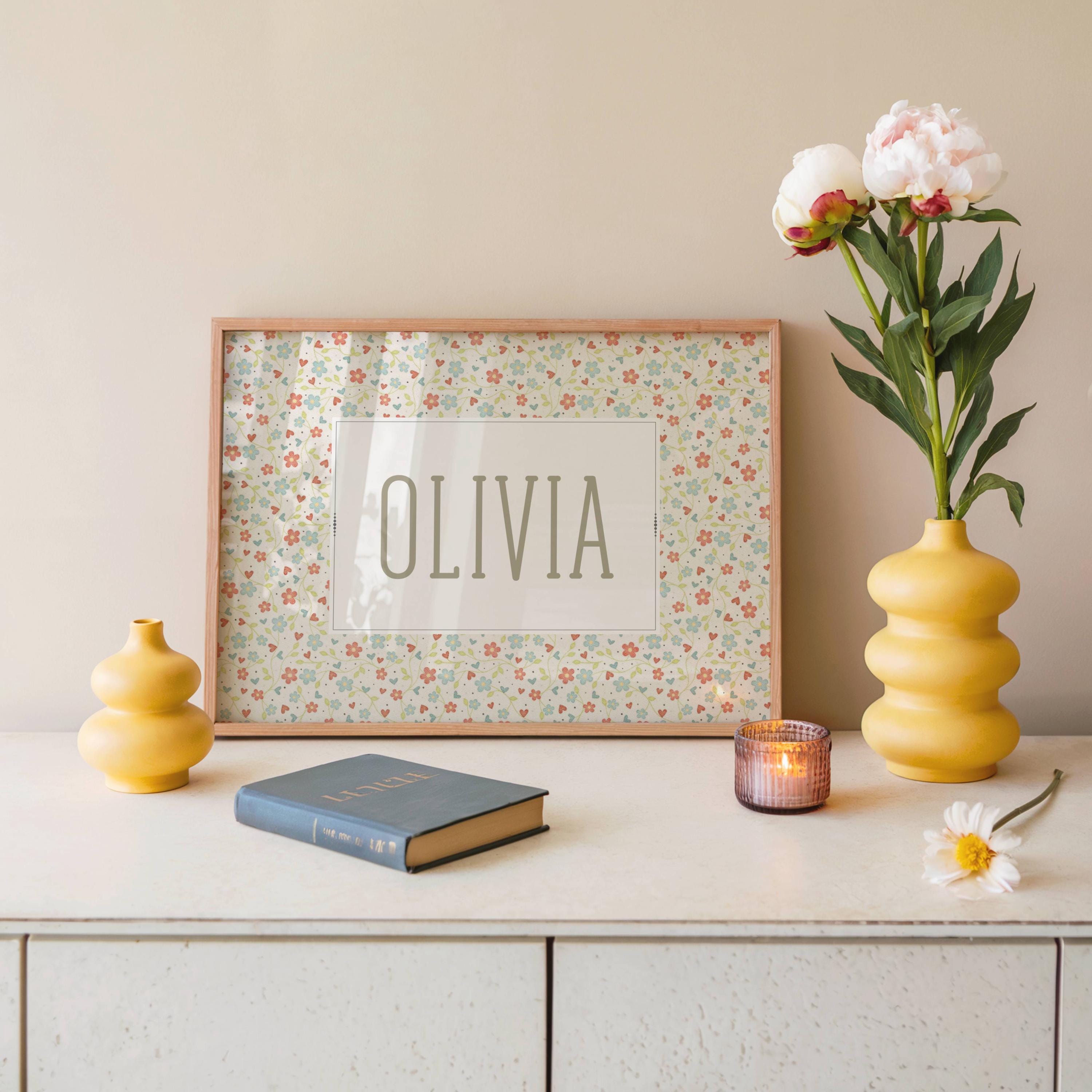 Custom Baby Name Wall Art Print for Nursery Retro Floral Initial ...