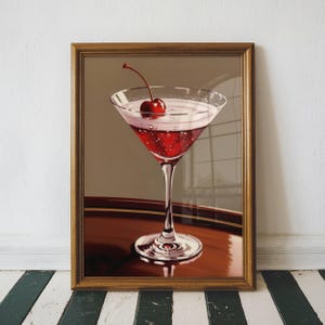 Cocktail Print Kitchen Wall Art Bar Decor Drink Print Martini Glass Cherry Art Digital Download Wall Decor Home Bar Decor Decorative Artwork