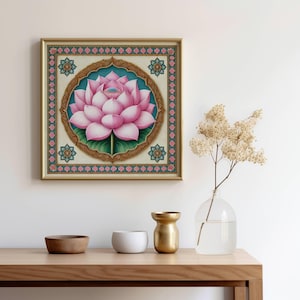 Lotus Print Indian Folk Art Traditional Indian Pink Lotus Printable Wall Art Indian Vintage Pichwai Painting Lotus Poster Living Room Decor