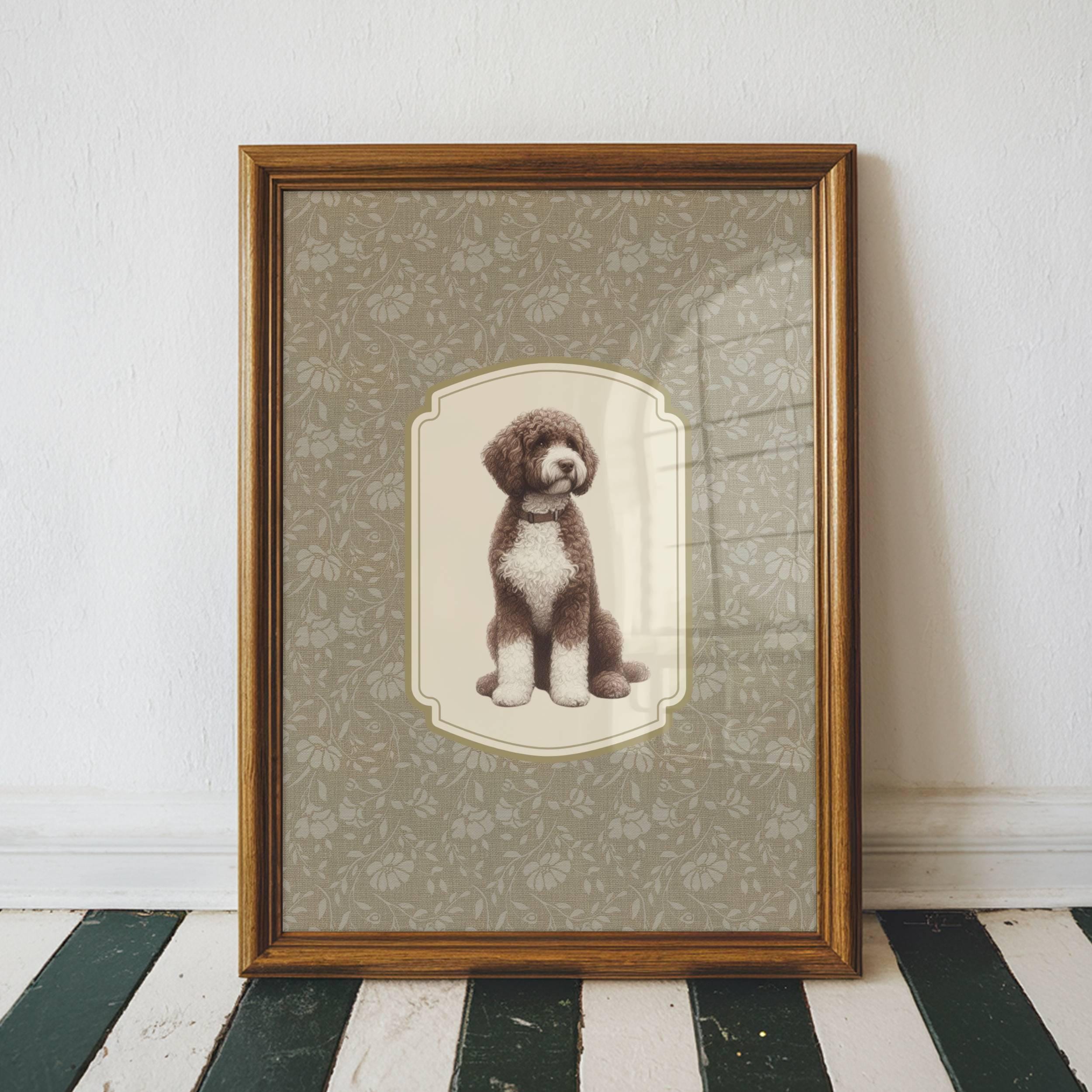 気品ある犬の肖像版画、アンティーク．リトグラフ ヴィンテージスタイルの犬のプリント保育園の装飾ラゴットラマニョーロ