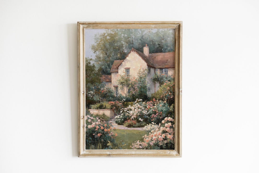English Cottage Garden Wall Art Printable Vintage Landscape Painting ...