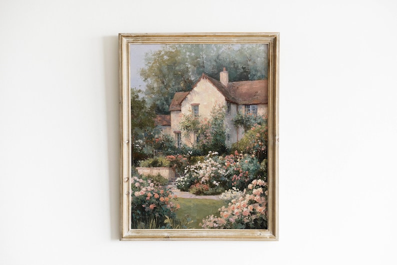 English Cottage Garden Wall Art Printable Vintage Landscape Painting ...
