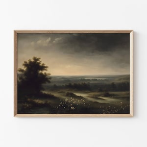 Moody Landscape Print Wildflower Painting Vintage Printable Art Dark Landscape Print Antique Scenery Home Decor Moody Landscape Painting